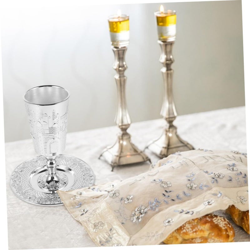 Elegant Shabbat Cup Set with Saucer Zinc Alloy Wine Goblet for Holiday Decor and Gifting - Image 5