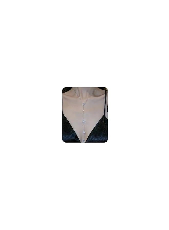 Jumwrit Dainty Chain Choker Necklace Rhinestone Teardrop Necklace Long Tiny Chain Necklace Silver Y Necklace Minimalist Necklace for Women Girls - Image 1