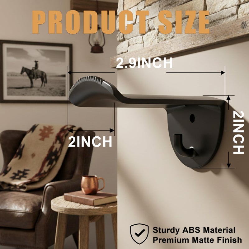 TUSPIPAL Adhesive Hat Hooks for Wall, 8 Pack, 2.9" Cowboy Hat Rack Prevents Deformation, Hat Hangers with Key Hook for Baseball Caps & Fedora, Drill or Stick, Western Decor Organizer, Black - Image 2