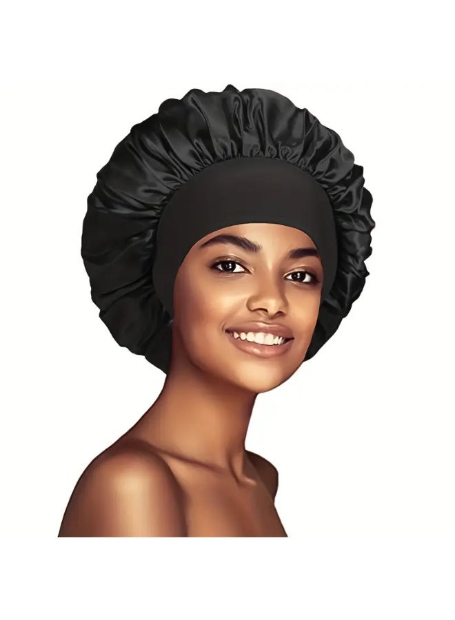 م اكس م قبعة نسائية من الحرير الساتان (عبوة من 3 قطع) وشاح ناعم مزدوج الجوانب لتصفيف الشعر المجعد وغطاء للرأس أثناء النوم - قبعة نوم ناعمة ومريحة للعناية بالشعر وحمايته مقاس واحد (عبوة-ب) - Image 2