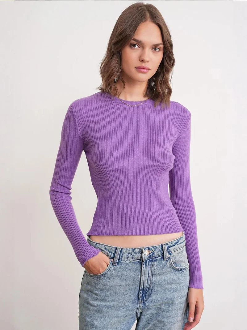 MixRay Mixray Soft Textured Ribbed Fitted Top