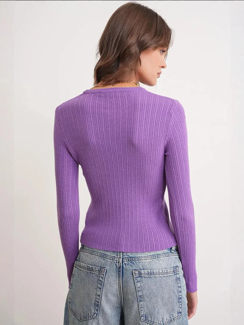 MixRay Electric Purple Mixray Soft Textured Ribbed Fitted Top for Women | Best Price UAE