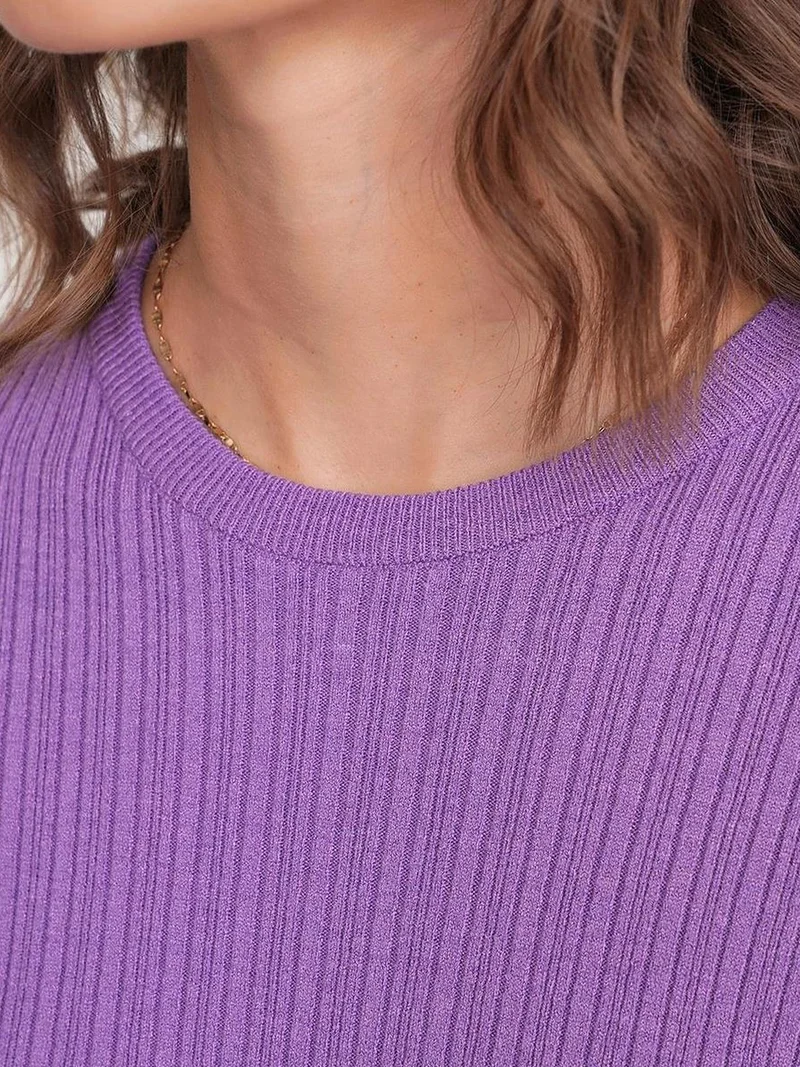 MixRay Electric Purple Mixray Soft Textured Ribbed Fitted Top for Women | Best Price UAE