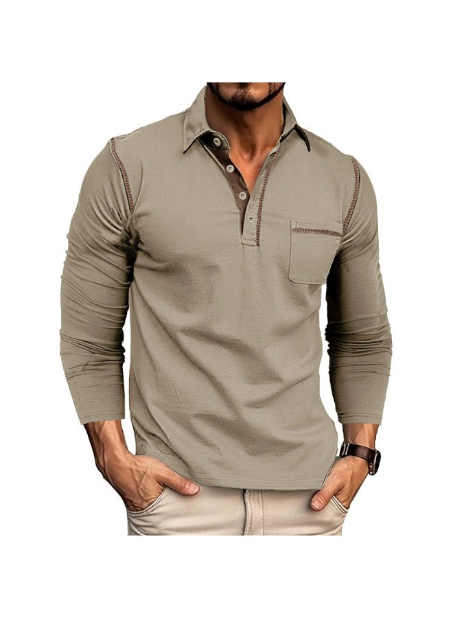 general Men's Casual Polo Shirts Classic Long Sleeve Basic Button T-Shirt Lightweight Cotton Golf Tops with Pocket - Image 1