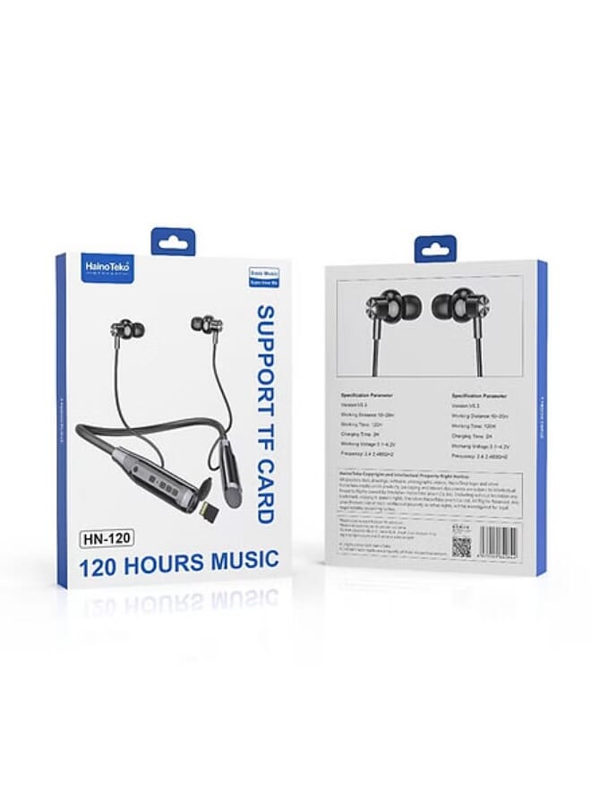 Haino Teko Haino Teko HN120 Bluetooth Neckband 120 Hours Music With High Bass Sound Quality Super Clear Mic and TF Card Support Black - Image 2