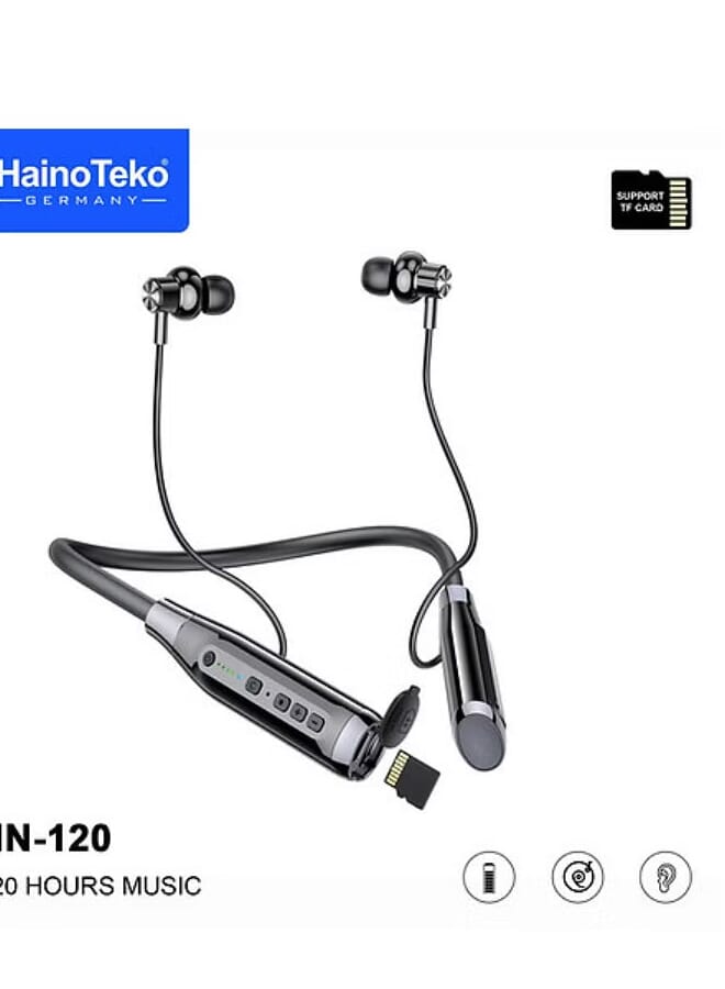 Haino Teko Haino Teko HN120 Bluetooth Neckband 120 Hours Music With High Bass Sound Quality Super Clear Mic and TF Card Support Black - Image 3