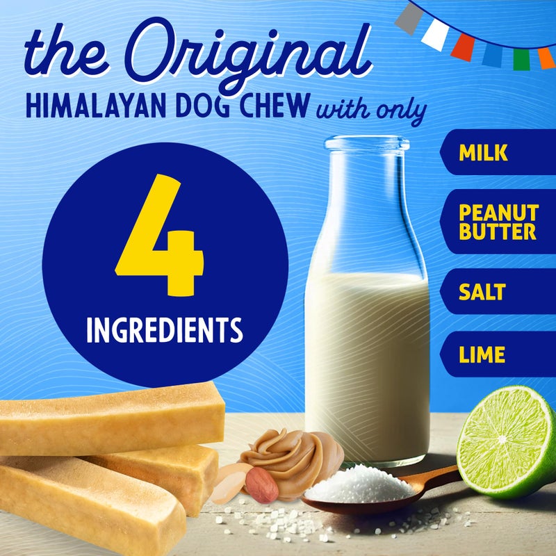 Himalayan Dog Chew مضغ الكلاب الأصلي من جبن الياك الهيمالايا، زبدة الفول السوداني، 3 عصي صغيرة، 3.3 أونصة، خالي من الغلوتين، مكافآت صحية للكلاب، خالي من الحبوب واللاكتوز 100% طبيعي، مضغ طويل الأمد للكلاب تحت 15 رطلاً - Image 3