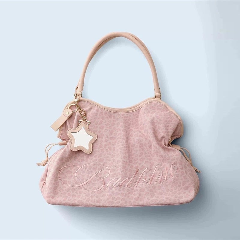 Korean Style Star Mirror Embroidery Leopard & Polka Dot Large Capacity Shoulder Tote Bag - Image 3