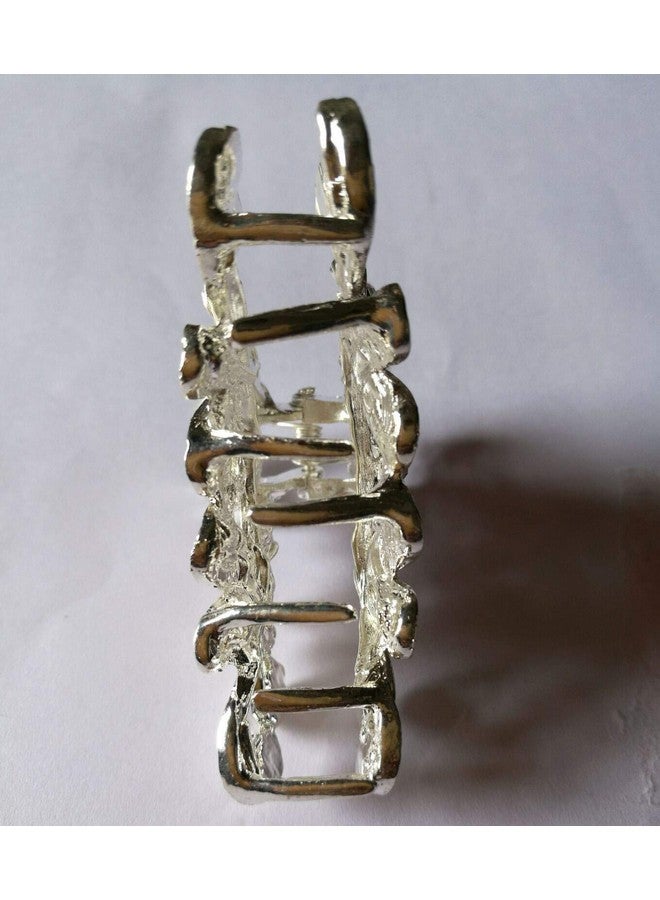 فوداتم مشبك شعر على شكل زهور عتيقة للنساء، مشبك شعر على شكل فك من سبائك معدنية عتيقة مرصع بأحجار الراين، دبوس شعر أنيق (فضي) - Image 5