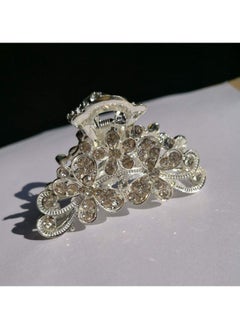 Fodattm Retro Flowers Hair Claw Clip for Women Lady Vintage Alloy Rhinestone Hair Jaw Clips Hairpin Fancy Hair Clamp (Silver)  - Image 4