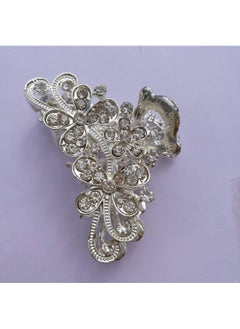 Fodattm Retro Flowers Hair Claw Clip for Women Lady Vintage Alloy Rhinestone Hair Jaw Clips Hairpin Fancy Hair Clamp (Silver)  - Image 2