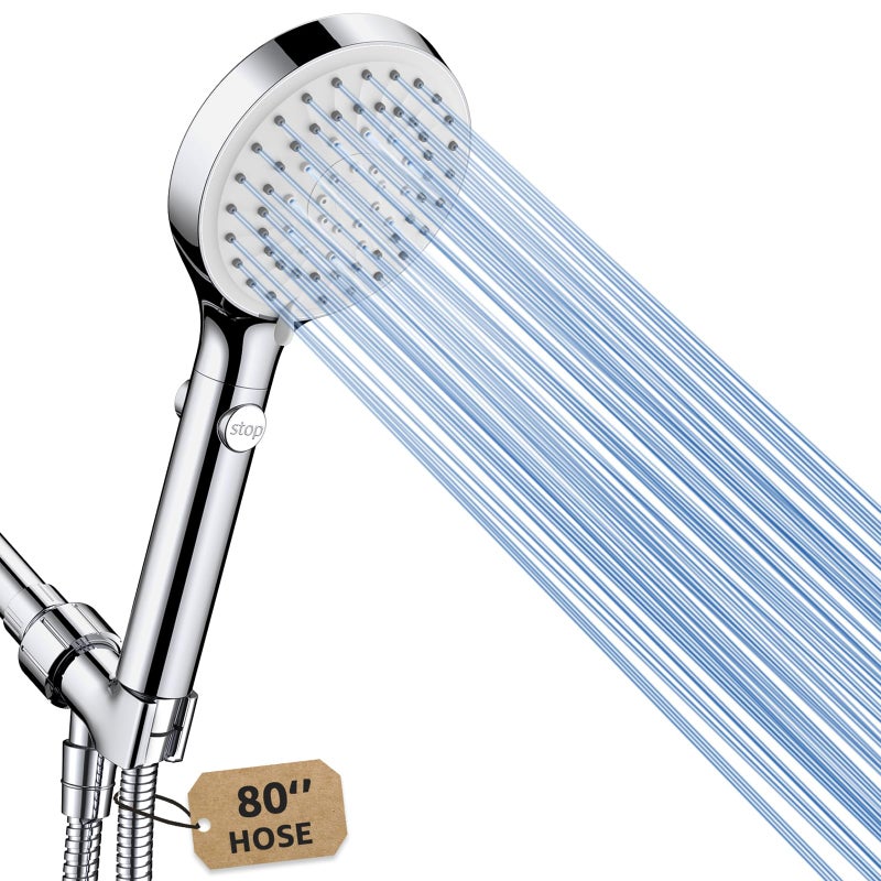FASDUNT Shower Head with Handheld, High Pressure Handheld Shower Head with 80" Extra Long Stainless Steel Hose & Adjustable Bracket, Showerhead with ON/OFF Switch for Pets Bath - Image 1