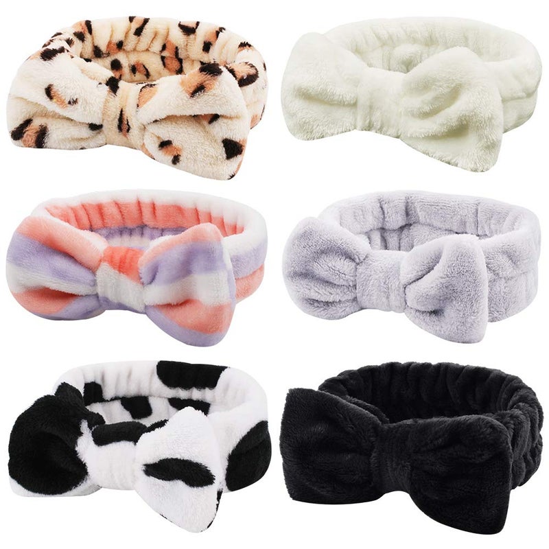 Ondder Spa Terry Cloth Headbands  6 Pcs Fuzzy Skincare Head Bands for Face Washing Makeup Removal and Skin Care  Cute Bow Hair Bands for Women