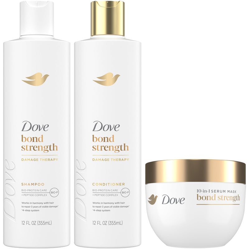 Dove Bond Strength Shampoo & Conditioner Set + Hair Mask Serum Bundle â€“ Bond Repair Treatment for Damaged and Frizzy Hair (3 Piece Set) - Image 1