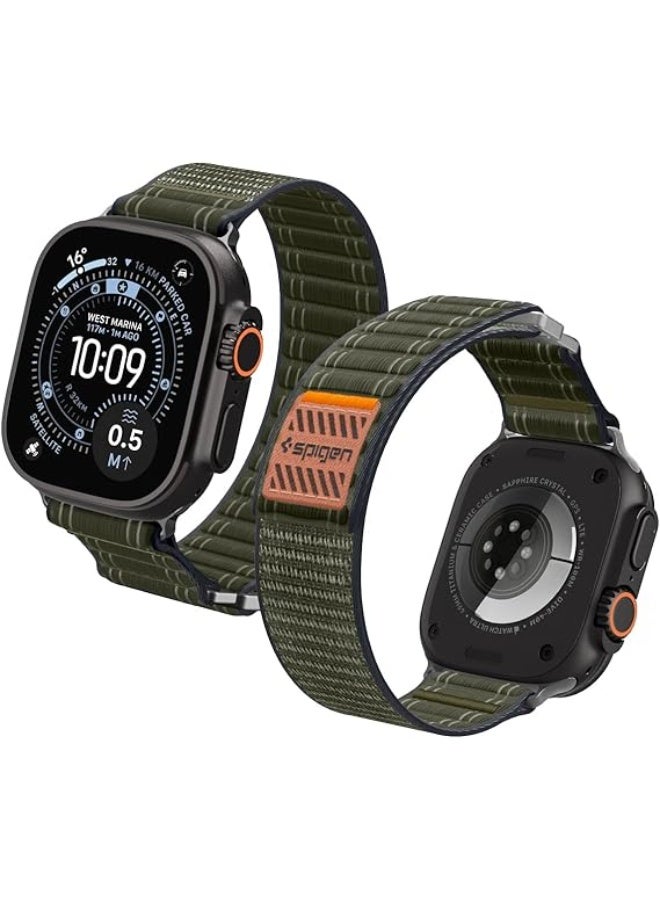 Spigen WBF0 Apple Watch Band for Apple Watch Ultra 3/2/1 49mm, Series 11/10 46mm, 9/8/7 45mm, SE3/SE2/SE/6/5/4 44mm, 3/2/1 42mm Lightweight Fabric Strap - Green - Image 1