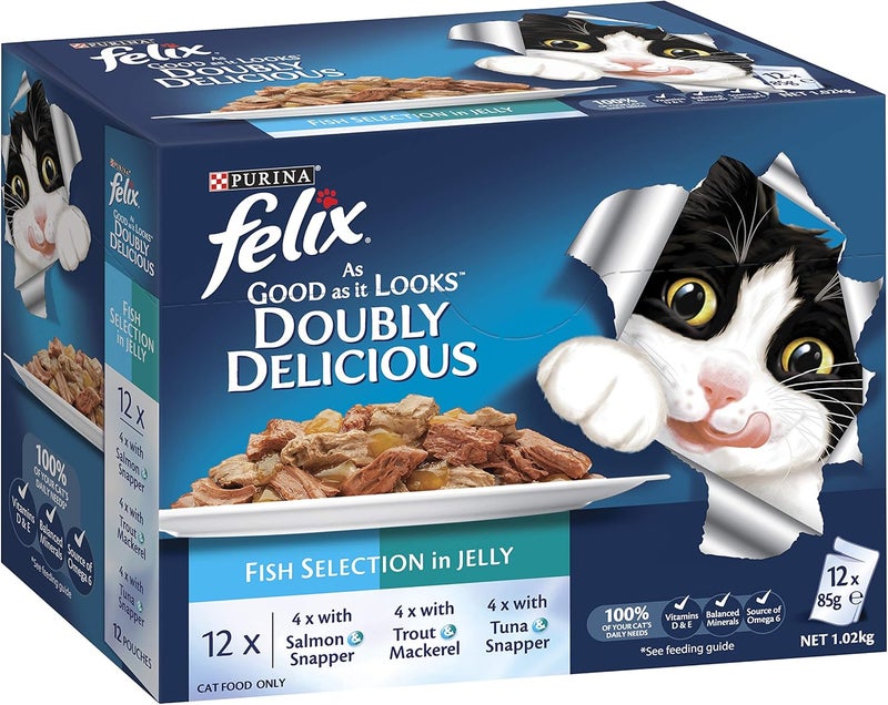 Felix As Good As It Looks Doubly Delicious Wet Cat Food Fishy Selections 85g (Pack of 60) - Image 1