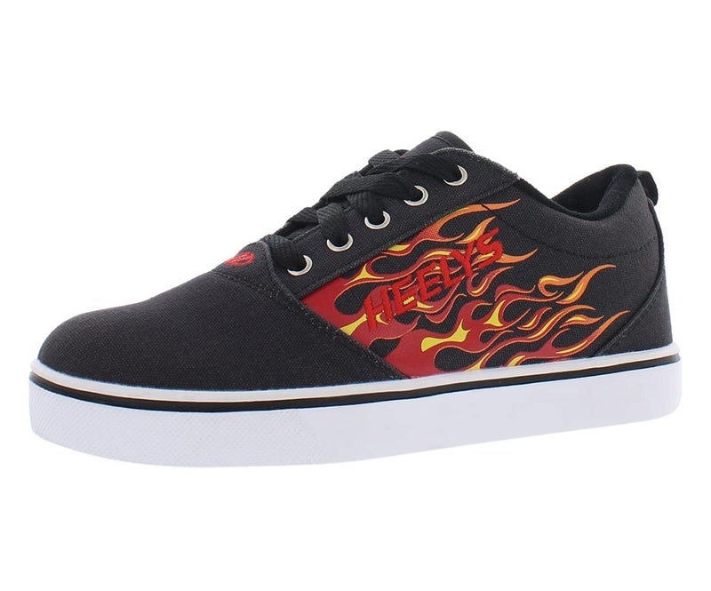HEELYS حذاء التزلج HEELYS Pro 20 Prints للبالغين والأطفال الصغار والكبار - بطانة ميكروفايبر قابلة للتنفس، وسادة قدم مبطنة، وأحذية تدوم طويلاً باللون الأسود/النار الحمراء 6 للأطفال الكبار (6 للرجال) M - Image 1