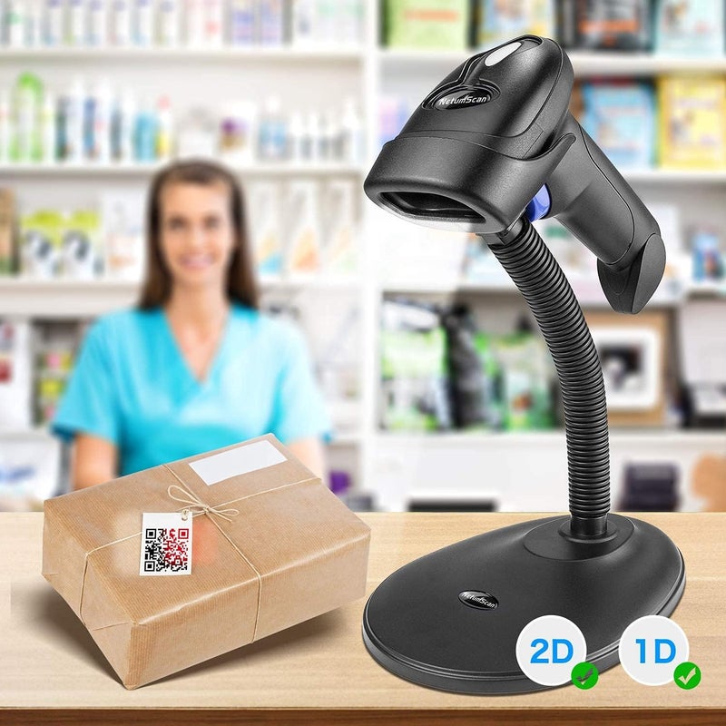NetumScan Wireless 2D Barcode Scanner USB Automatic Barcode Scanner with Adjustable Support Handsfree/Imager (QR PDF417) for PC Computer NSI8-X - Image 2