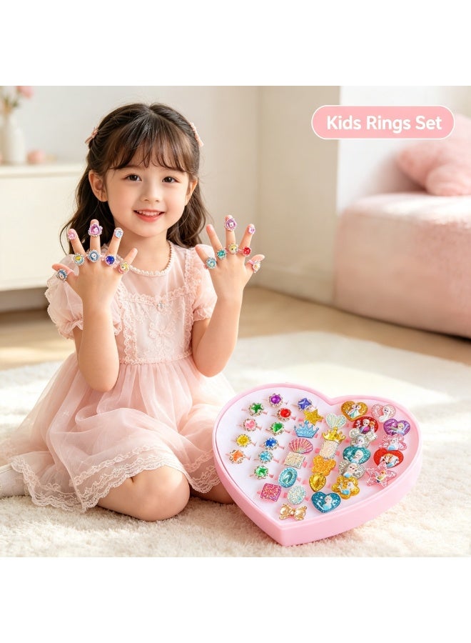 NIBEMINENT 36 Piece Adjustable Little Girls Jewel Rings for Dress Up and Pretend Play Ages 3 to 10 Perfect for Birthdays and Parties - Image 2