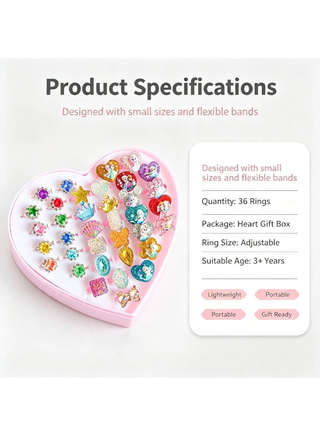 NIBEMINENT 36 Piece Adjustable Little Girls Jewel Rings for Dress Up and Pretend Play Ages 3 to 10 Perfect for Birthdays and Parties - Image 4