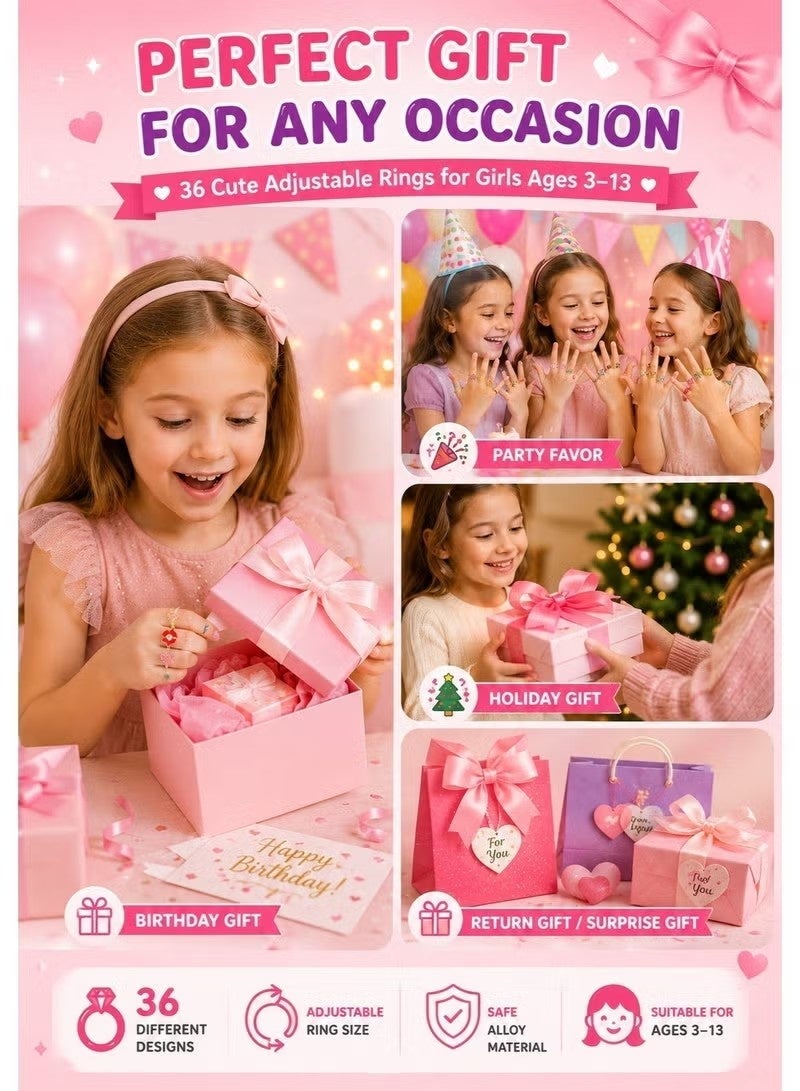 NIBEMINENT 36 Piece Adjustable Little Girls Jewel Rings for Dress Up and Pretend Play Ages 3 to 10 Perfect for Birthdays and Parties - Image 5