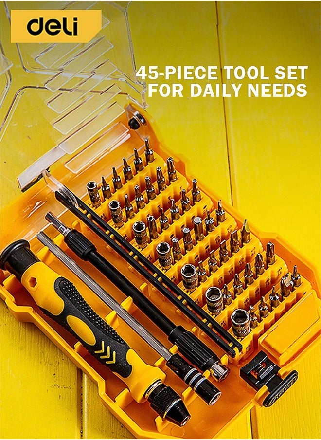 Deli 45 Piece Precision Screwdriver Set, Non-slip Handle Portable Repair Tool For Phone Watch Camera Laptop  - Image 3