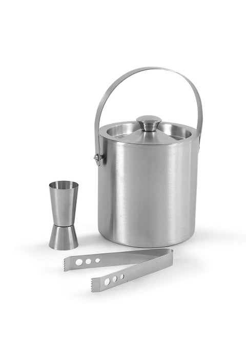 finality Double Walled Stainless Steel Insulated Ice Bucket with Lid and Ice Tong and peg Measure 15 Liter Keeps Ice Cold for 6 h Great bar Tools for Home bar Accessories Mini bar Wine