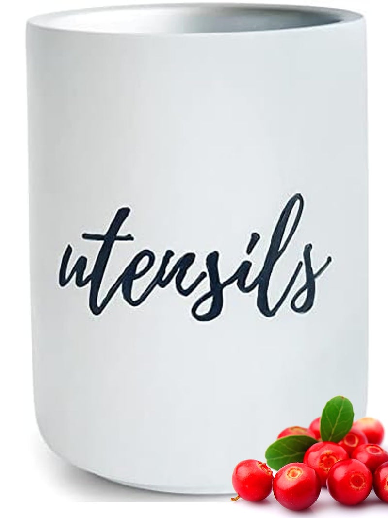 styled settings White Utensil Holder for Countertop - Rustic Farmhouse Organizer for Extra Large Utensils - Heavy and Durable Utensil Holder for Modern Farmhouse Decor and Kitchen Accessories - Image 1