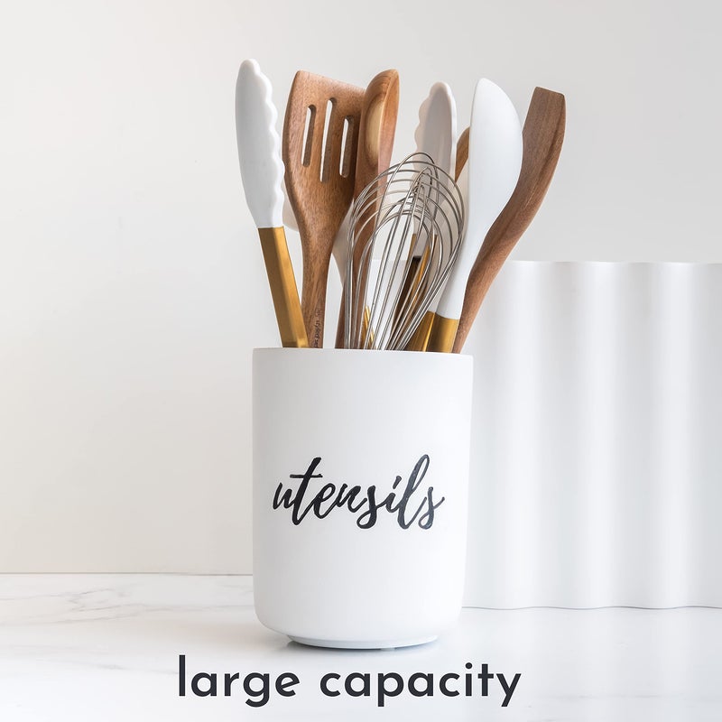 styled settings White Utensil Holder for Countertop - Rustic Farmhouse Organizer for Extra Large Utensils - Heavy and Durable Utensil Holder for Modern Farmhouse Decor and Kitchen Accessories - Image 4