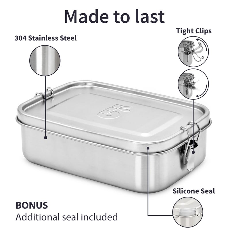 Bambaw Stainless Steel Lunch Box for Adults 47 oz, Metal Bento Box with Adjustable Compartment, Metal Lunch Container, Leakproof Stainless Steel Sandwich Container - Image 2