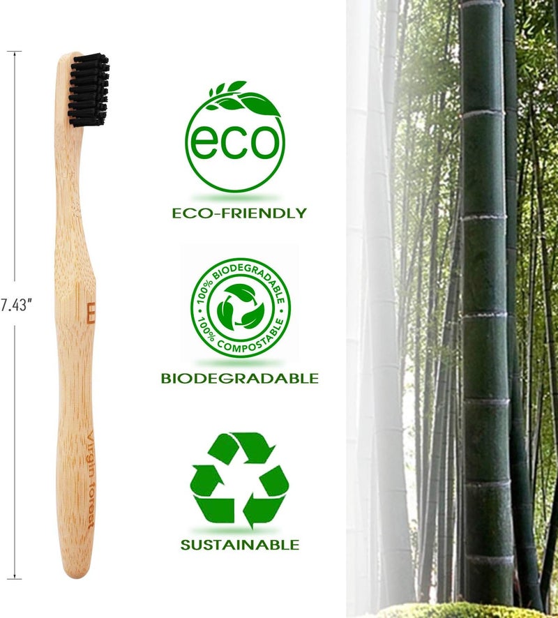 Virgin Forest Bamboo Charcoal Toothbrush 6pk, BPA-Free Eco Biodegradable, Medium Soft Bristles - Image 3