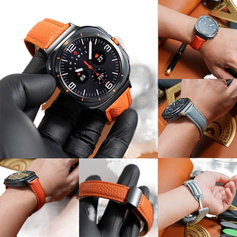 سوار ساعة ذكية سوار جلدي كلاسيكي متوافق مع Samsung Galaxy Watch Ultra بملاءمة قابلة للتعديل وحزام بديل للاستخدام اليومي باللون أبيض قابل للتعديل - Lilac Ribbon - Image 4
