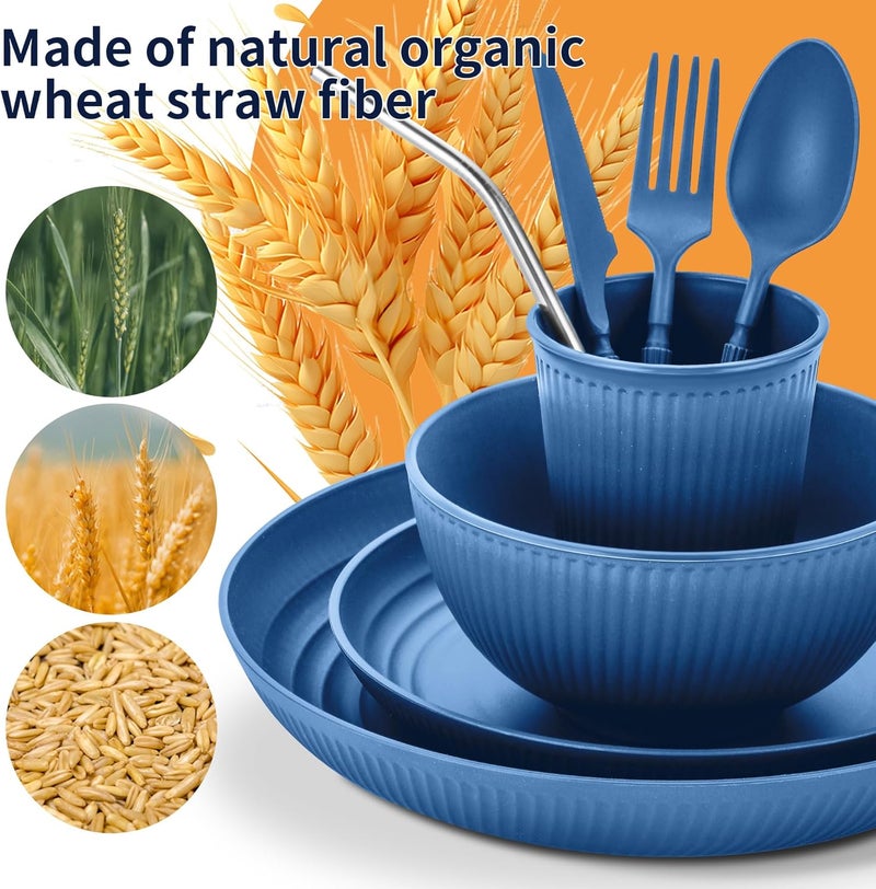 HOMMALY Wheat Straw Dinnerware Sets64Piece Plates and Bowls Sets for 8UnbreakableReusable Plastic Dish SetDinner PlateDessert PlateCereal BowlCupUtensilsDishwasher Safe 64POecan Coral - Image 4