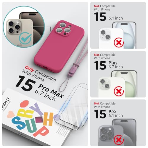 SURPHY Designed for iPhone 15 Pro Max Case with Screen Protector and Lanyard Phone Strap and Liquid Silicone Phone Case Camera Protective Soft Microfiber Lining 67 inch 2023 Hibiscus - Image 3