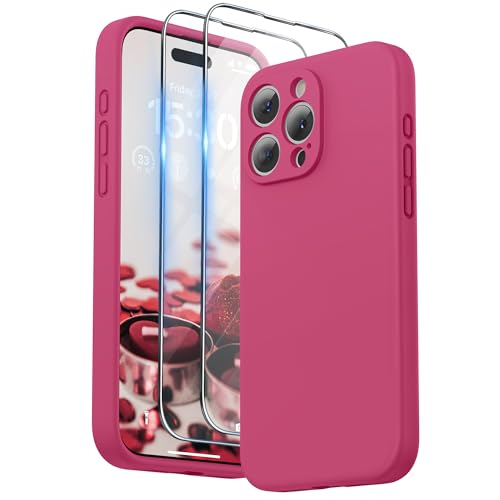 SURPHY Designed for iPhone 15 Pro Max Case with Screen Protector and Lanyard Phone Strap and Liquid Silicone Phone Case Camera Protective Soft Microfiber Lining 67 inch 2023 Hibiscus - Image 1