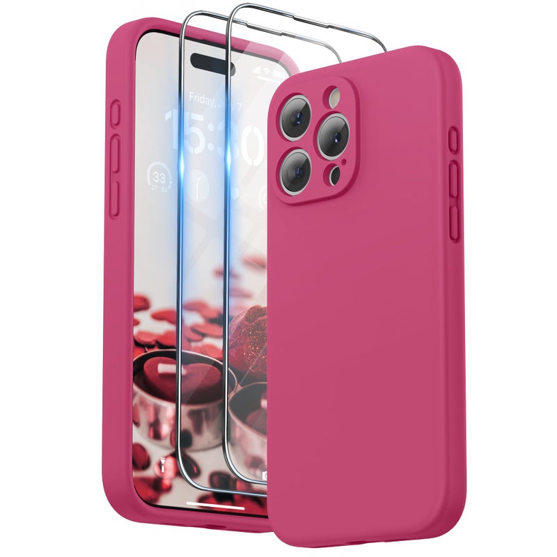 SURPHY Designed for iPhone 15 Pro Max Case with Screen Protector and Lanyard Phone Strap and Liquid Silicone Phone Case Camera Protective Soft Microfiber Lining 67 inch 2023 Hibiscus - Image 2