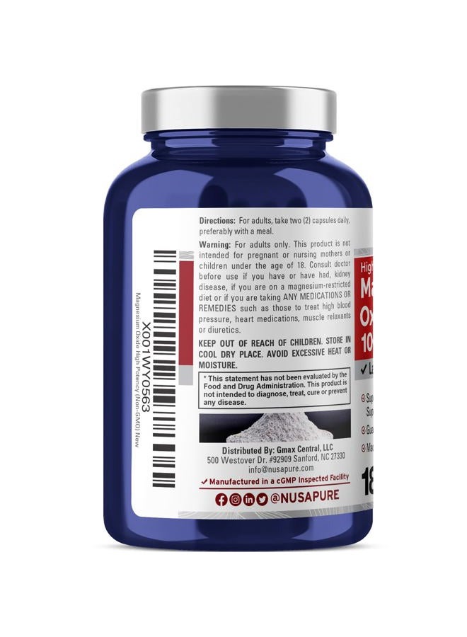 NusaPure Magnesium Oxide 1,000mg per Serving 180 Veggie Caps (Non-GMO, Gluten Free) - Image 3