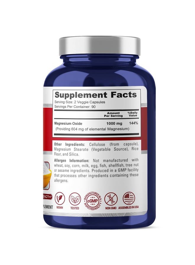 NusaPure Magnesium Oxide 1,000mg per Serving 180 Veggie Caps (Non-GMO, Gluten Free) - Image 2