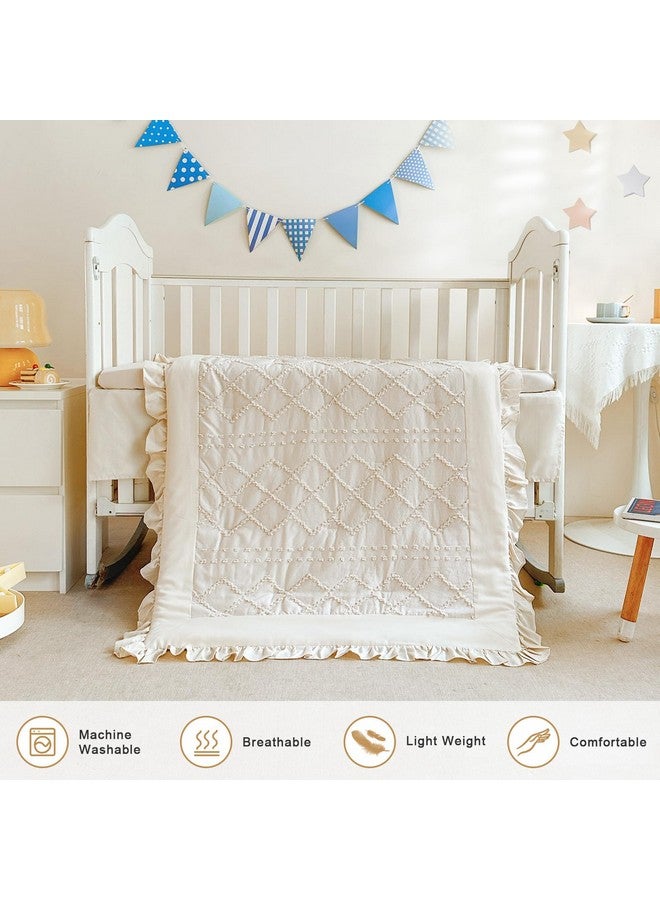 Wowelife Crib Bedding Set for Girls, 3PCs Boho Crib Comforter Set Beige, Ruffle Baby Bedding Set Nursery Bedding Sets for Baby Girls and Boys, Include Quilted Comforter, Crib Skirt and Sheet, Beige - Image 3