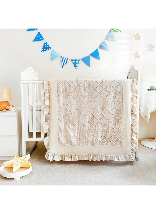 Wowelife Crib Bedding Set for Girls, 3PCs Boho Crib Comforter Set Beige, Ruffle Baby Bedding Set Nursery Bedding Sets for Baby Girls and Boys, Include Quilted Comforter, Crib Skirt and Sheet, Beige - Image 2