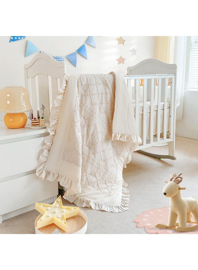 Wowelife Crib Bedding Set for Girls, 3PCs Boho Crib Comforter Set Beige, Ruffle Baby Bedding Set Nursery Bedding Sets for Baby Girls and Boys, Include Quilted Comforter, Crib Skirt and Sheet, Beige - Image 1