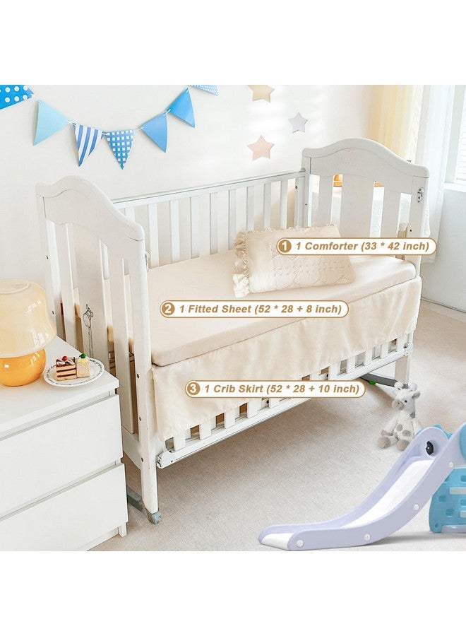 Wowelife Crib Bedding Set for Girls, 3PCs Boho Crib Comforter Set Beige, Ruffle Baby Bedding Set Nursery Bedding Sets for Baby Girls and Boys, Include Quilted Comforter, Crib Skirt and Sheet, Beige - Image 5