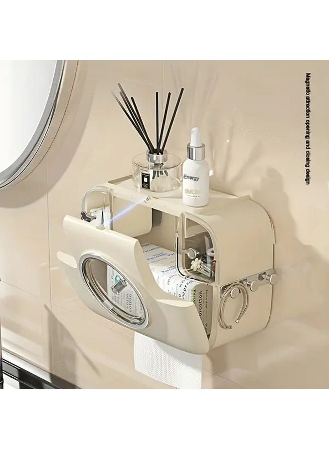 حامل مناديل مثبت على الحائط باللون الكريمي الأبيض، سعة كبيرة، تركيب بدون حفر، منظف الحمام - Image 5