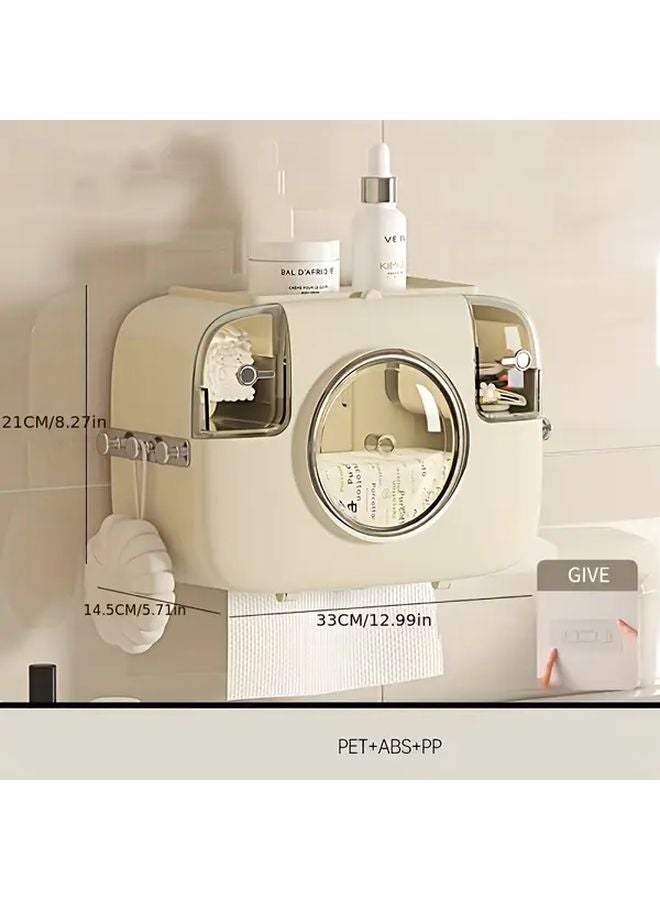 حامل مناديل مثبت على الحائط باللون الكريمي الأبيض، سعة كبيرة، تركيب بدون حفر، منظف الحمام - Image 3