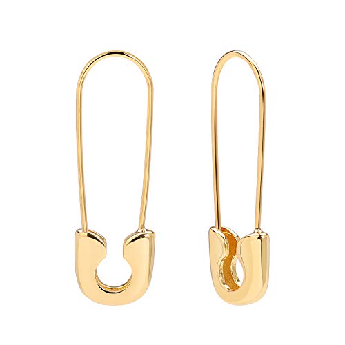 SANNYRA Safety Pin Earrings for Women, 14K Gold Paperclip Earrings for Women Trendy, Minimalist Dangle Hoop Paper Clip Ear Hoop Studs Daily Jewelry - Image 1