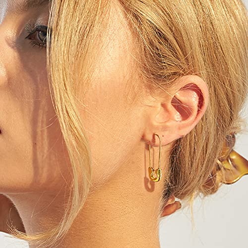 SANNYRA Safety Pin Earrings for Women, 14K Gold Paperclip Earrings for Women Trendy, Minimalist Dangle Hoop Paper Clip Ear Hoop Studs Daily Jewelry - Image 2