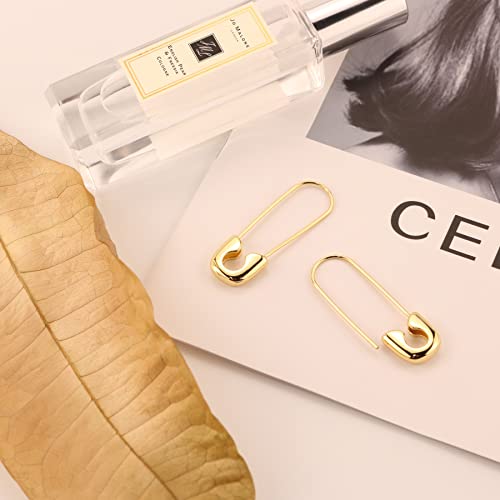 SANNYRA Safety Pin Earrings for Women, 14K Gold Paperclip Earrings for Women Trendy, Minimalist Dangle Hoop Paper Clip Ear Hoop Studs Daily Jewelry - Image 4