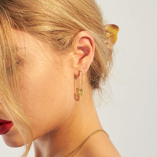 SANNYRA Safety Pin Earrings for Women, 14K Gold Paperclip Earrings for Women Trendy, Minimalist Dangle Hoop Paper Clip Ear Hoop Studs Daily Jewelry - Image 3