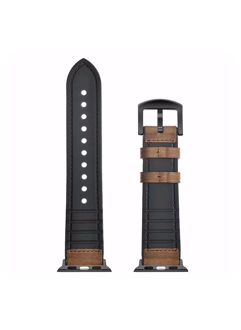 TWEGGON - Apple Watch Leather band 46mm/45mm/44mm/49mm, Apple Watch Leather Strap for Apple Watch All Series Compatible with 46mm/45mm/44mm/49mm Brown - Image 1
