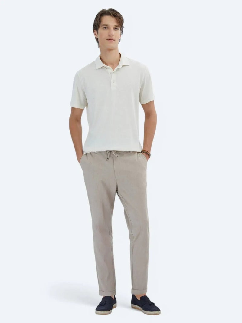 كيب تيشيرت قطني مخلوط بياقة بولو بنقشة بيج - Image 2